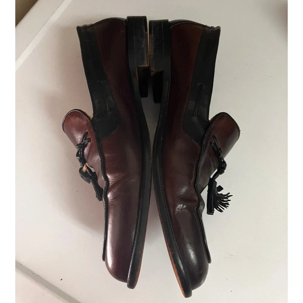 Johnston & Murphy Mens Tassel Loafers‎ Burgundy Black Leather Made in Italy 12 M